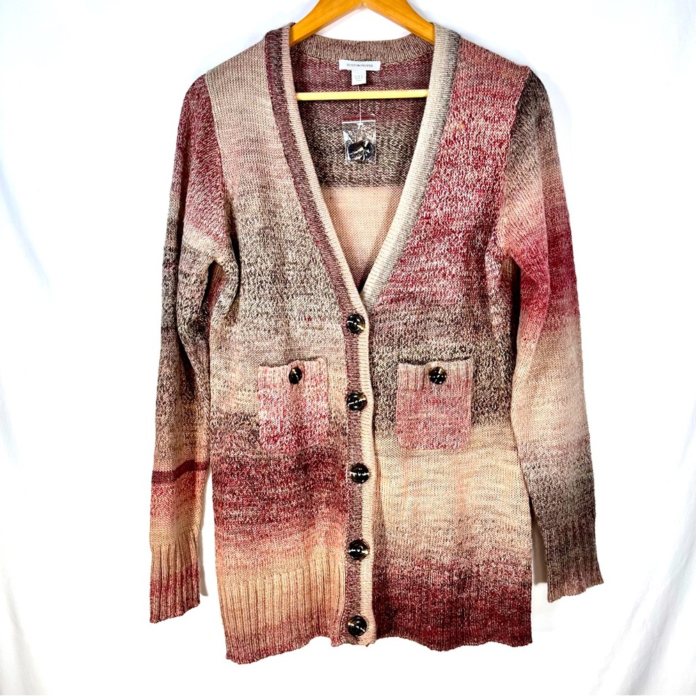 Boston Proper Multicolor Ombre Knit Cardigan - Pink, Beige, Brown